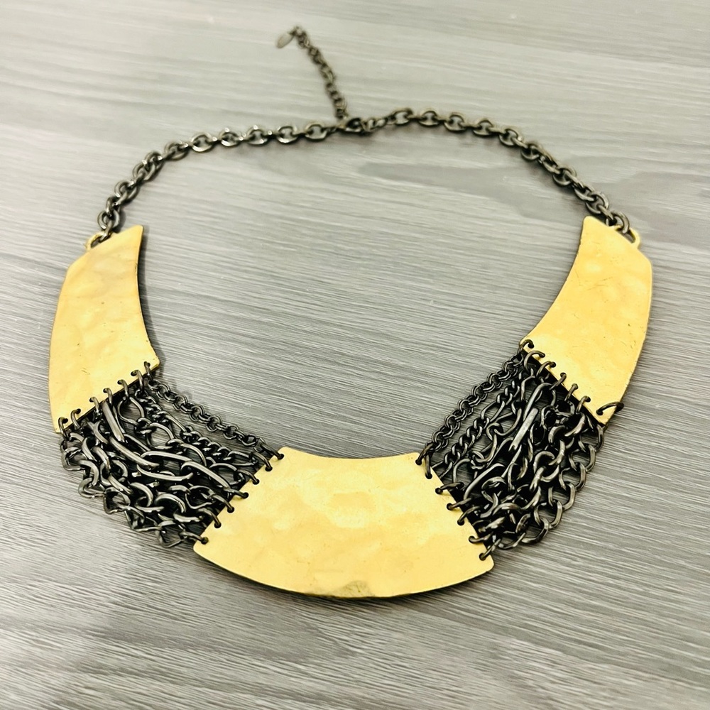 Vintage Gold Plate and Chain Necklace, Adjustable